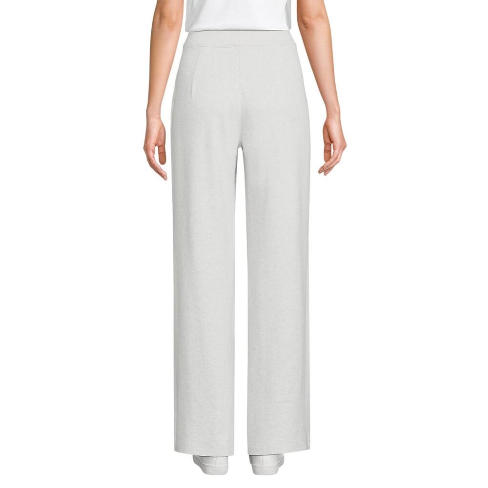 NWT Lands' End Knit High Rise Pleated Wide Leg Pants Soft Light Gray Heather M - Picture 2 of 9